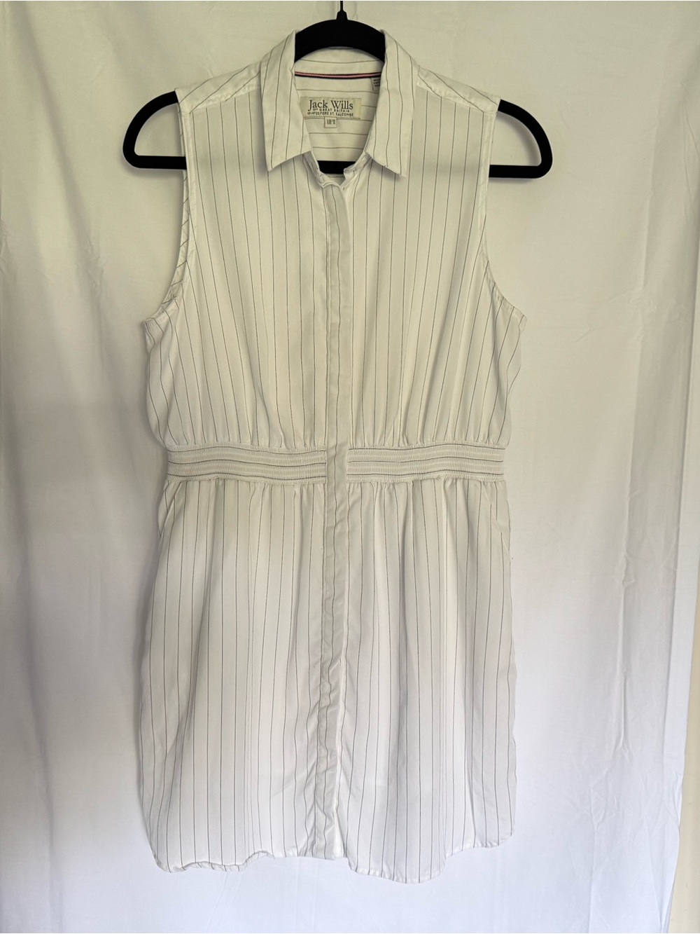 White Sleeveless Pinstripe Shirt Dress, Fully Lined With Pockets! Size 6